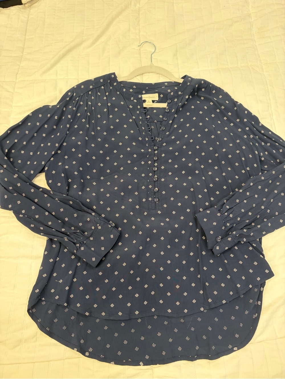 Treasure & Bond Navy Printed Button-Front Peasant Blouse